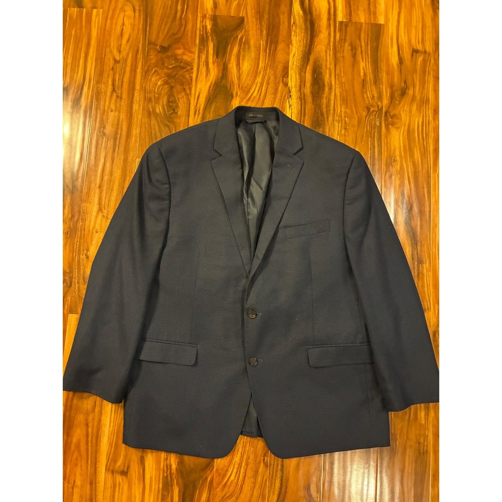 Lauren Ralph Lauren Mens 46R Navy Blue Micro Houndstooth Blazer Jacket Regular